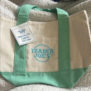 Mint and Cream Canvas Tote Bag